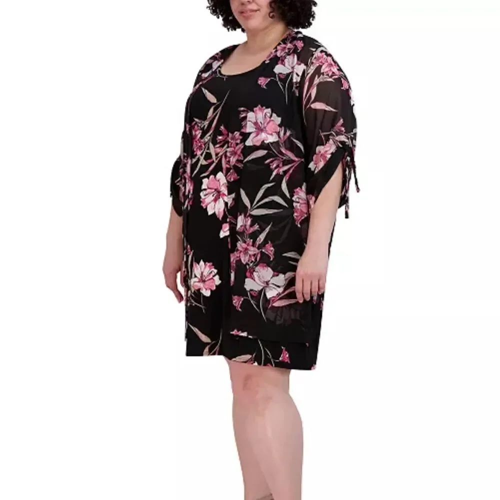 Sandra Darren Black and Pink Floral Dress